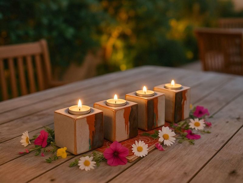 4-Piece Tealight Holder Set from Stoneware