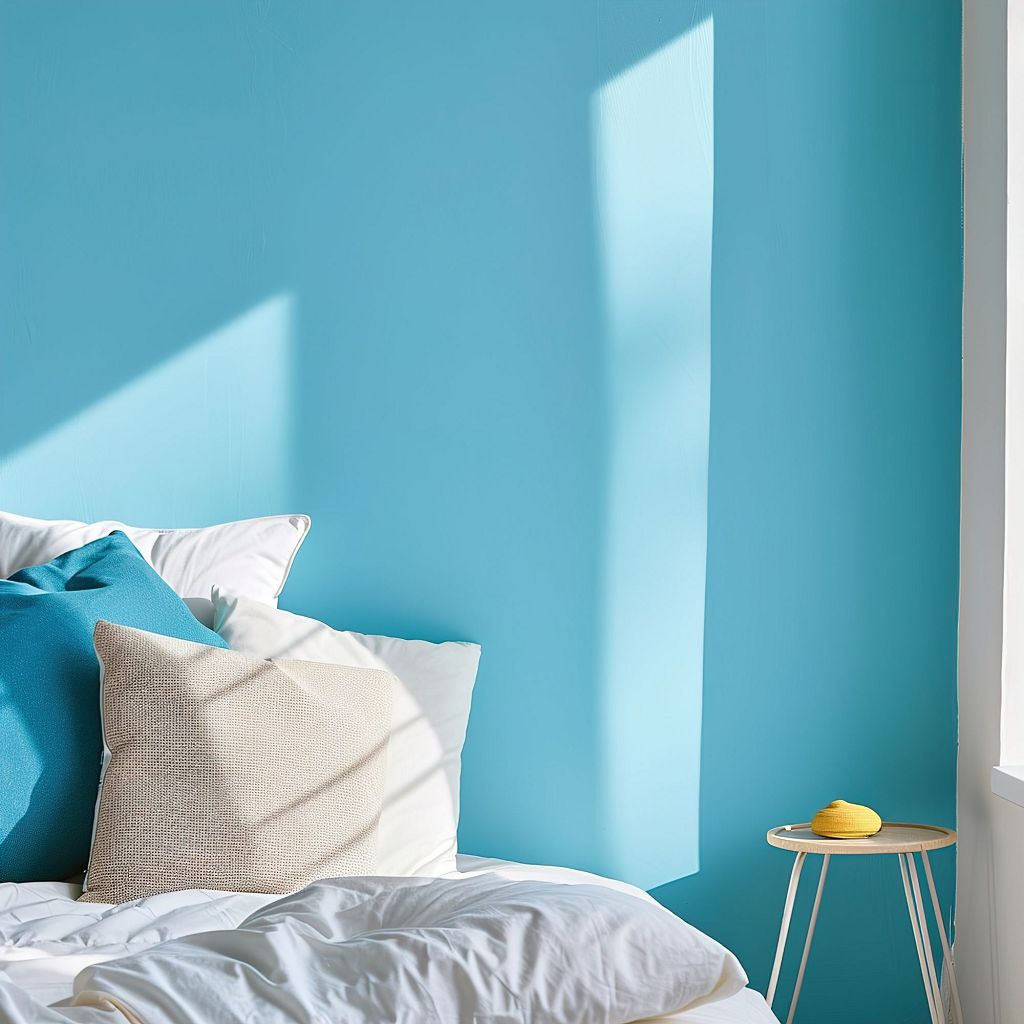 Blaue Wandgestaltung mit COLOURS OF MALLORCA Blauer Wandanstrich im Schlafzimmer